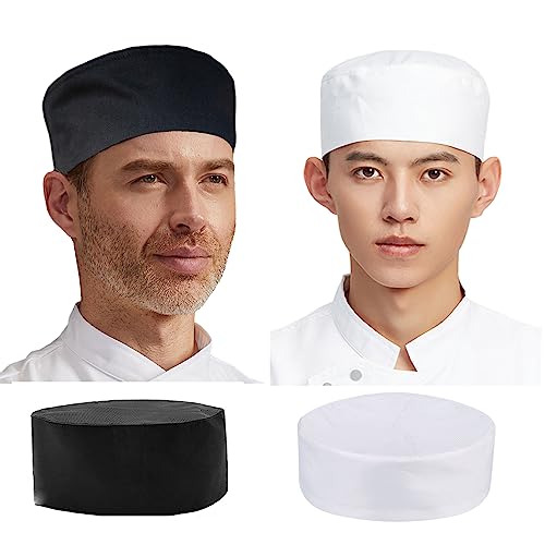 Hyzrz 2 Pcs Unisex Vent Chef Hats Adjustable Kitchen Cooking Caps with Breathable Mesh Top for Kitchen Chefs Cooker and Worker (Black,White)