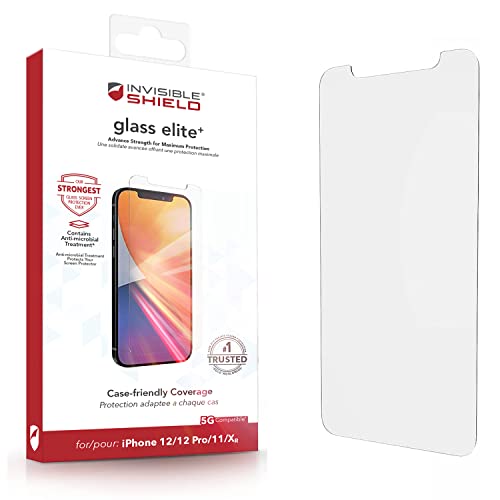 ZAGG InvisibleShield Glass Elite+ Plus Screen Protector for iPhone 12 and iPhone 12 PRO – Strongest Tempered Glass, Smudge-Free ClearPrint, Extreme Shatter, Impact and Scratch Protection Transparent