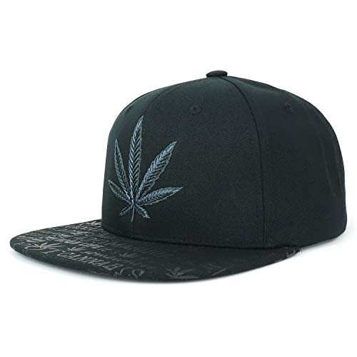 Trendy Apparel Shop Rasta Marijuana Leaf Weed 3D Embroidered Flat Bill Snapback Cap - Black Black