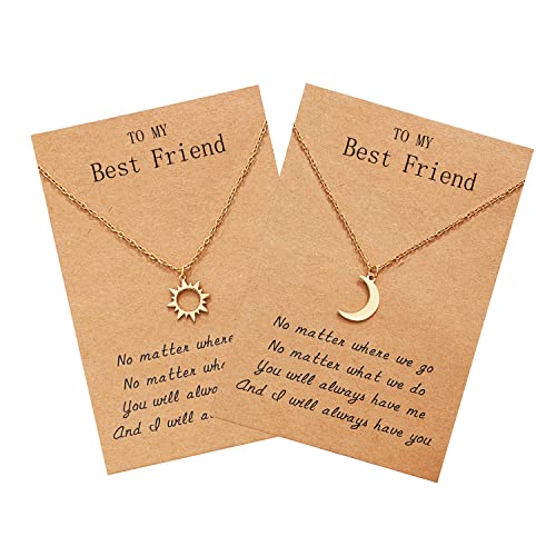 Best Friend Necklace for 2, Sun and Moon Matching Friendship Necklace Jewelry Gifts for BFF Sisters Girls (Gold)