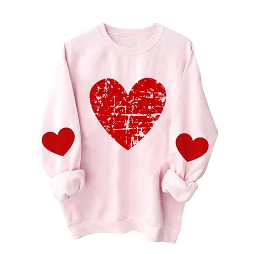 womens hoodies same day delivery items prime Love Heart Shirts for Women 2024 Round Neck Long Sleeve Pullover Sweatshirt Valentine's Day Blouses Soft Trendy Cute Tops Pink XL