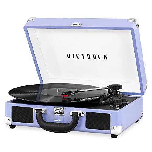 Victrola Vintage 3-Speed Bluetooth Portable Suitcase Record Player with Built-in Speakers | Upgraded Turntable Audio Sound|Lavender, Model Number: VSC-550BT-LG, Lavender/Silver