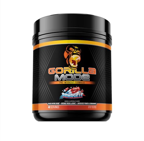 Gorilla Mode Pre Workout - Massive Pumps · Laser Focus · Energy · Power - L-Citrulline, Creatine, L-Tyrosine, Betaine, Hydroprime, Alpha-GPC, 400mg Caffeine, Huperzine A - 620g (Bombsicle)