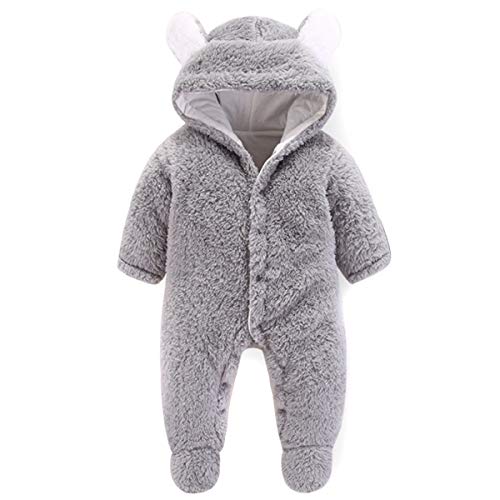 Tianhaik Baby Boy Girl Cute Bear Fleece Hooded Romper Snowsuit Infant Warm Fleece Jumpsuit