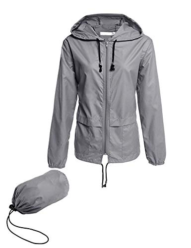 Avoogue Raincoat Women Lightweight Waterproof Rain Jackets Bike Jackets Packable Outdoor Hooded Windbreaker (Grey L)