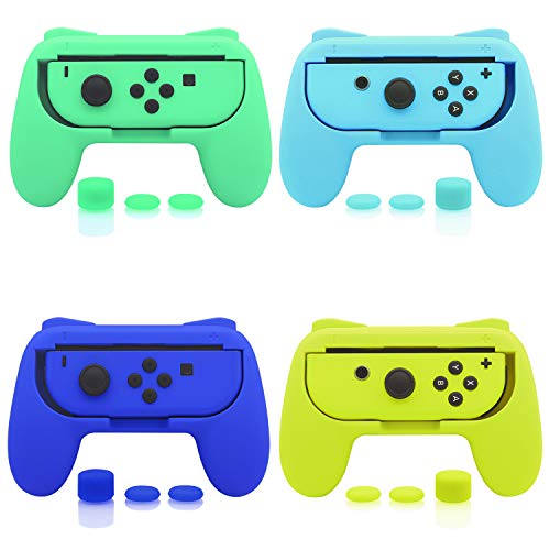 FASTSNAIL 4 Pack Grips Kit Compatible with Nintendo Switch Animal Crossing for Joy Con, Wear-Resistant Grip Controller for Joy con & OLED Model for Joycon with 12 Thumb Grip