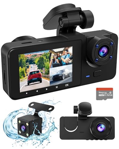 3 Channel Dash Cam Front and Rear Inside,4K Full UHD Dash Camera for Cars with Free 32GB SD Card,Built-in Super Night Vision,2.0'' IPS Screen,WDR,Loop Recording,24H Parking Mode
