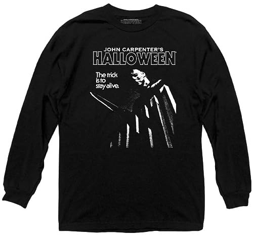 Ripple Junction Halloween Adult Unisex The Trick is to Stay Alive Heavy Weight 100% Cotton Long Sleeve Crew T-Shirt MD Black