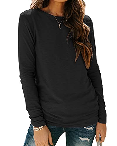 Sherosa Long Sleeve T Shirts for Women Cotton Crew Neck Basic Tee Shirts Tops Black,L