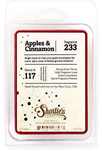 Shortie's Candle Company Apples & Cinnamon Wax Melts - Formula 117-1 Highly Scented 3 Oz. Bar - Made with Natural Oils - Bakery & Food Air Freshener Cubes Collection