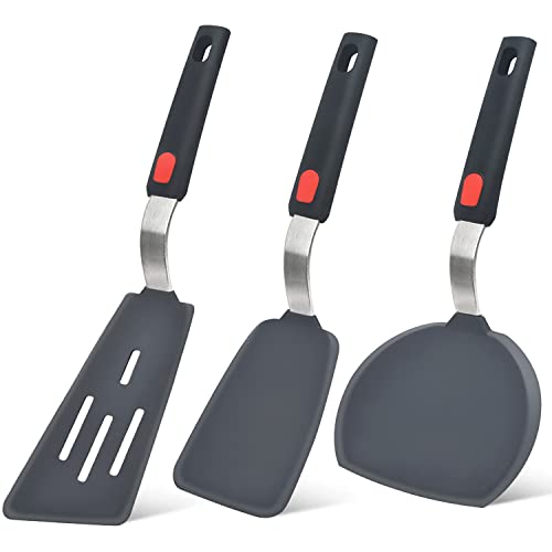 Silicone Spatula Turner Set of 3, Beijiyi 600°F Heat Resistant Cooking Spatulas for Nonstick Cookware, Large Flexible Kitchen Utensils BPA Free Rubber Spatula Set for Egg, Pancake, Fish, Burger