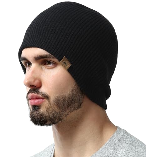 Tough Headwear Beanies for Men & Women - Knit Beanie, Warm & Soft Ribbed Beanie, Daily Knit Hat, Women & Mens Toboggan Hat for Cold Weather Black