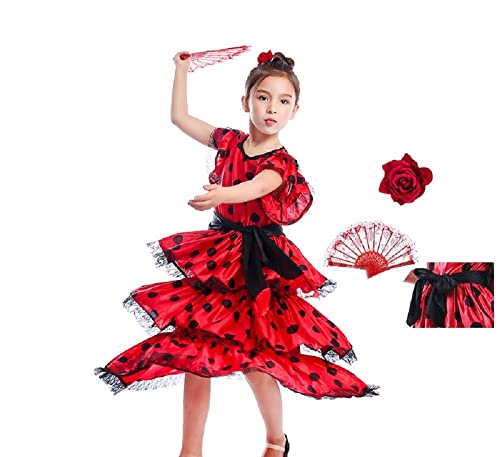 ZAALELP Halloween Girls cosplay Spanish Flamenco Stage Costume Dress S size