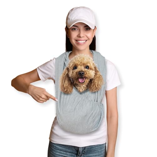 Dog Sling Carrier – Dog Sling for Small Dogs – Stylish Grey Shoulder and Neck Dog Holder – Hands Free and Adjustable Dog Wrap Dog Pouch Hoodie – Comfortable Design