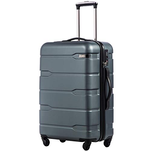 Coolife Luggage Expandable(only 28') Suitcase PC+ABS Spinner Built-In TSA lock 20in 24in 28in Carry on (Teal., M(24in).)