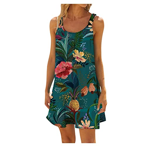 HTHLVMD Seaside Cover Up for Women Crop Sleeveless Summer Trendy Comfort Cotton Tops Tropical Print Round Neck Loose Ruched Cover Up Women Dark Green