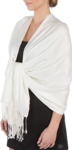 Sakkas Large Soft Silky Pashmina Shawl Wrap Scarf in Solid Colors - Ivory