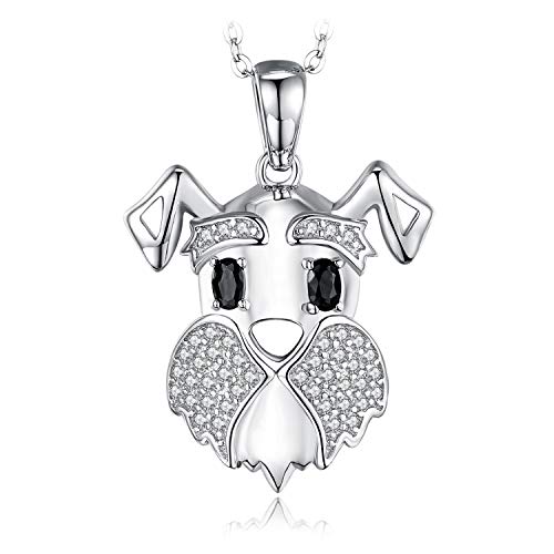 JewelryPalace Schnauzer Terrier Dog Puppy Pet Lover Cute Necklaces for Women, Genuine Black Spinel Pendant Necklace for Girls, 14k Gold Plated 925 Sterling Silver Necklace for Women, 18 Inch Box chain