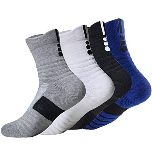 YQHMT Basketball Socks Outdoor Athletic Crew Socks Thick Compression Long Running Sports Socks for Men & Women 4 Pack