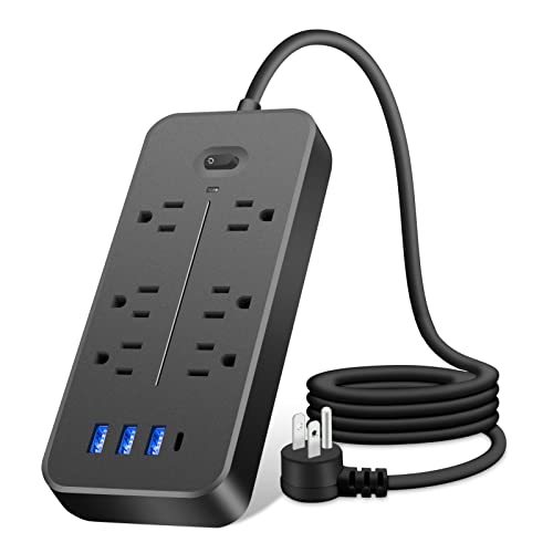 Socket Power Strip, Surge Protector with 6 Outlets and 4 USB Ports(1 USB C Outlet) 4ft Extension Cords Outlet Strip Wall Mount, Desktop Charging Station for Home, Office and Dorm Essential