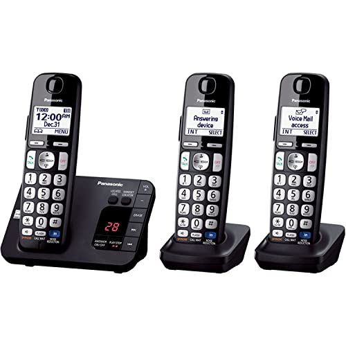 Panasonic KX-TGE233B DECT 6.0 Plus Technology (1.9GHz) Wall Mountable Range Extender Compatible Expandable Cordless Digital Phone with Large Keypad - 3 Handsets,Black