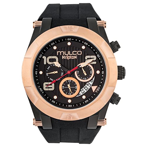 MULCO Kripton Viper Quartz Multifunction Movement Men's Watch | Premium Analog Display with Rose Gold Accents | Silicone Watch Band | Water Resistant Stainless Steel Watch (Black/Rosegold)