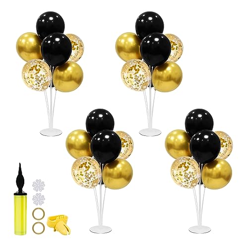 ZJDHPTY 4Set Black and Gold Balloon Stand, Balloon Centerpieces for Tables, Black and Gold Party Decorations for Birthday Wedding Anniversary Father's Day New Year Graduation 2024(black and gold)