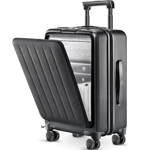 NINETYGO Carry on Luggage with Front Compartment, Airline Approved, 20-Inch Suitcases with Wheels for Trips, Men, Women, 22 X 14 X 9 Inches, Midnight Black