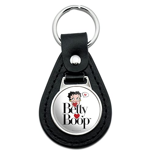 GRAPHICS & MORE Black Leather Betty Boop Heart Logo Keychain