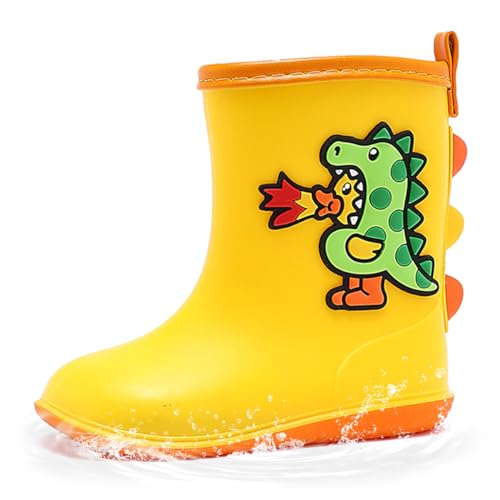 B.Duck Kids Rubber Rain Boots Toddler Shoes Cute Cartoon Dinosaur Waterproof Boots for Boys Girls