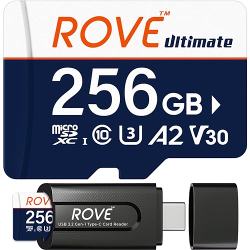 ROVE Ultimate Micro SD Card microSDXC 256GB Memory Card with USB 3.2 Type C Card Reader 170MB/s C10, U3, V30, 4K, A2 for Dash Cam, Android Smart Phones, Tablets, Games