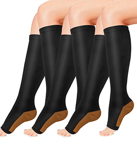 Copper Compression Socks for Women & Men Open Toe 15-20mmHg is Best Support for Circulation Recovery and All Day Wear