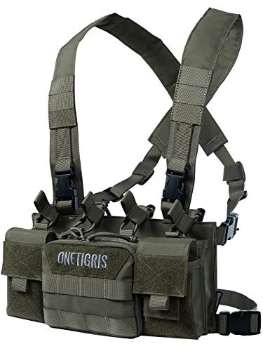 OneTigris Chest Rig, MOLLE Chest Rigs Tactical Chest Rig Dangler Pouch Utility Admin Pouch IFAK Medical Organizer EDC for Outdoor Hunting Shooting Hiking