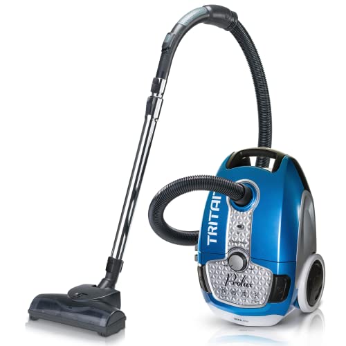 Prolux Tritan Bagged Canister Vacuum Cleaner, HEPA Filtration, Complete Home Care Tool Kit, Pet Hair No More, Adjustable Power Setting, Blue