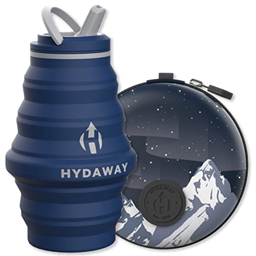 HYDAWAY Hydration Travel Pack | 17oz Collapsible Water Bottle with Flip Top Lid and 4-inch Protective Travel Case for Travel, Hiking, Backpacking I Portable & Leakproof, Food-Grade Silicone, BPA Free