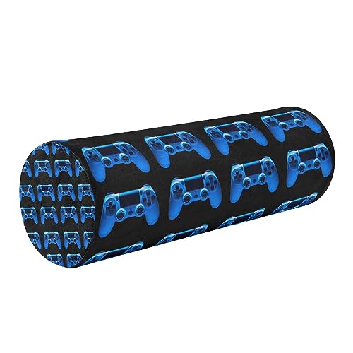 Oyihfvs Video Game Joystick Gamepad in Blue Neon Lights Isolated on Black Round Memory Foam Pillow, Travel Pillow with Removable Washable Cover for Head Neck Legs Support 5.5 x 5.5 x 17 inch