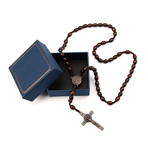 AUSSTO Handmade Wooden Catholic Rosaries Beads and Metal Crucifix,Wooden Prayer Beads Catholic Cross Necklace,Christianity Rosary Beads,Rosaries Catolicos Exquisite Box(Black)