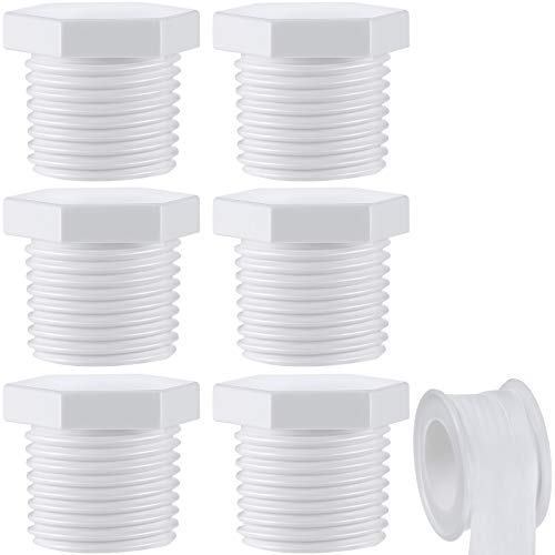 6 Pieces RV Hot Water Heater Drain Plug with Tape, 1/2 Inch NPT Drain Plug White Plastic Drain Plug, Compatible with RV Camper and Atwood Water Heater 11630 91857