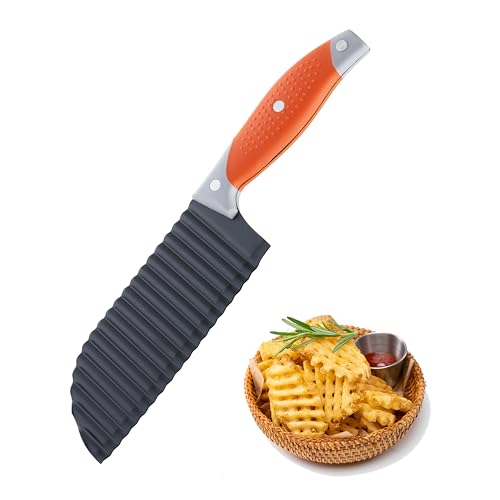 Crinkle Cutter for Veggies, VITUER Crinkle Cut Knife for French Fry, Vegetable, Potato, Cucumber, Carrot and Fruit, Stainless Steel Wave Fries Cutter Slicer With Ergonomic Handle, Dishwasher Safe