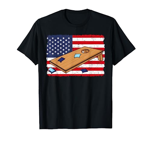 Cornhole Bags Board USA Flag America Lawn Game Sack Toss T-Shirt