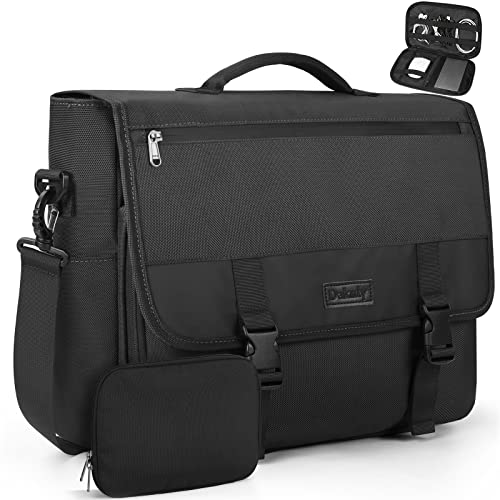 Messenger Bag for Men 15.6 Inch Water Resistant Laptop Briefcase Large Satchel Shoulder Bag Work Office College Computer Laptop Bag Lightweight Crossbody Handbag Cable Organize Bag Set 2pcs, Black