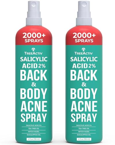 TreeActiv Salicylic Acid Back & Body Acne Spray, Back Acne Solution For Women And Men, Acne Body Spray with Tea Tree Oil, Fast-Drying Back Acne Spray, Fine Mist, Back Acne Treatment Spray, 4oz, 2-pack