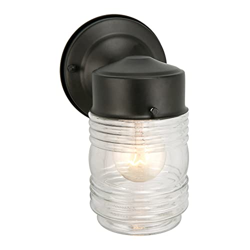 Design House 502195 Jelly Jar Classic 1 Indoor/Outdoor Wall Light with Clear Ribbed Glass for Entryway Porch Patio, 1 Count (Pack of 1), Matte Black