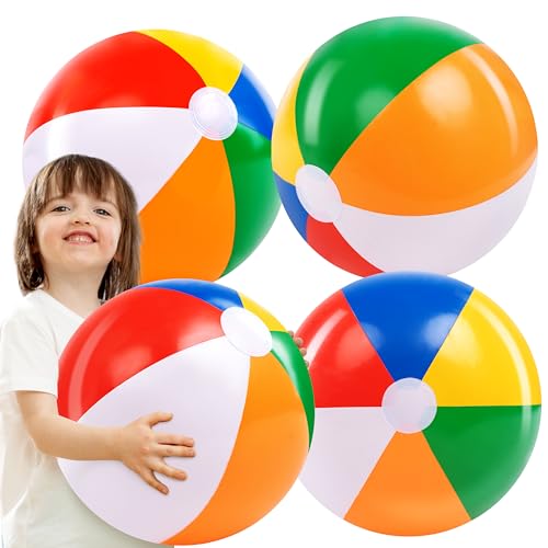 JOYIN 4-Pack 20' Beach Balls - Large Rainbow Beach Ball Inflatable Pool Toys for Party Supplies Decorations, Adults Kids Birthday Luau Summer Beach Water Games Beachball Party Favors
