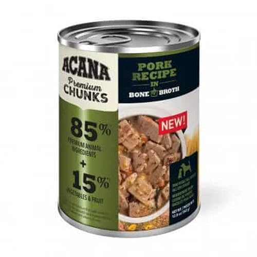 ACANA Grain-Free Premium Chunks Pork Recipe in Bone Broth Wet Dog Food, 12.8 oz., Case of 12, 12 X 12.8 OZ