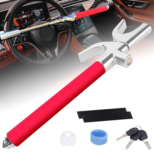 Turnart Steering Wheel Lock Universal Car Lock Anti-Theft Device Retractable Steering Lock with 3 Keys for Auto/Truck/SUV/Van (Red)