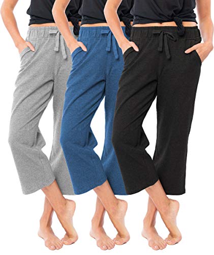 Sexy Basics Women's 3 Pack Drawstring Pants | French Terry Cotton Capri Bottoms
