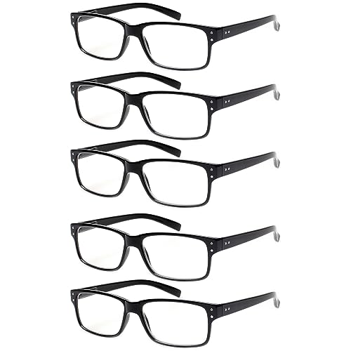 NORPERWIS Reading Glasses 5 Pairs Quality Readers Spring Hinge Glasses for Reading for Men and Women (5 Pack Black, 1.50)