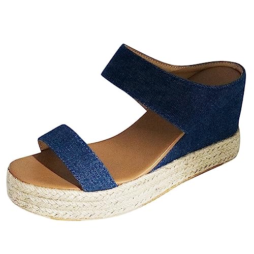 Platform Slip on Espadrille Sandals for Women Suitable for Vacation Beach Summer Shoes Dress Shoes Comfortable Shoes Blue, 8.5