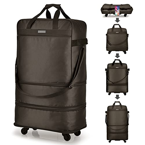 Hanke Suitcases with Wheels Expandable Foldable Luggage Bag Suitcase Collapsible Rolling Travel Bag Duffel Bag for Men Women Lightweight Suitcases without Telescoping Handle, Coffee